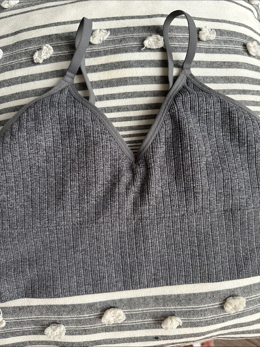 Auden Grey Ribbed V-Neck Brami with Adjustable Straps
